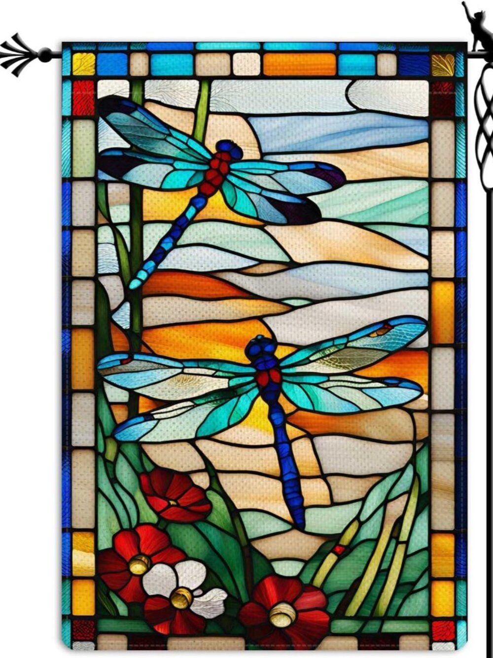 Spring Summer Dragonfly Garden Flag Glass Style Flowers Garden Flag Vertical Dou